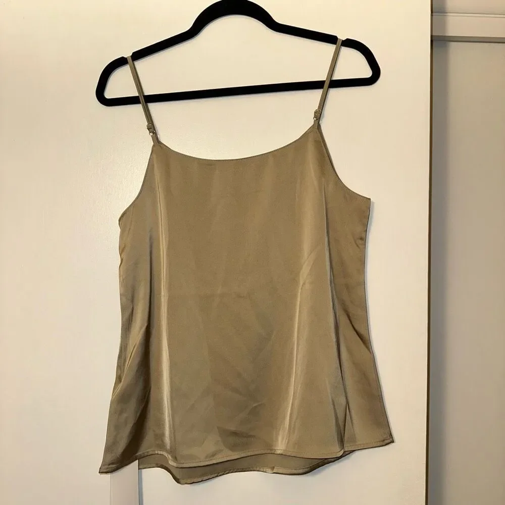 SHEIN Dazy Large Satin Spaghetti Strap Tank Top Beige Tan Earth Tone NWT